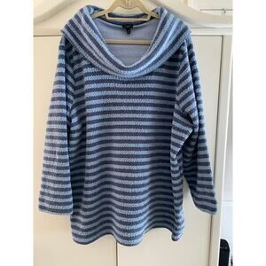 NWOT Talbots Blue Stripe 3X Pullover Cowl Neck Chenille soft